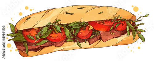 Turkish-style doner sandwich with savory meat, Vector flat minimalistic isolated illustration