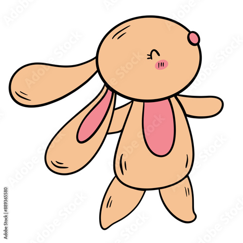 Vector Cartoon Bunny Happily Strolling on Easter.