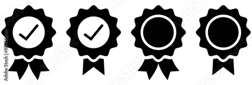 Approved or certified medal icon. Approval check symbol. Winning award, prize, medal or badge. Verified medal icon. Icon in flat style and line. Certified badge symbol, quality sign.