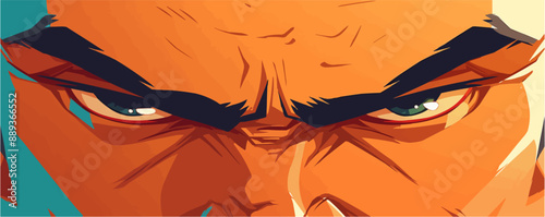 Vector illustration of an angry face with furrowed brows and clenched teeth, expressing strong emotion , Vector flat minimalistic isolated illustration