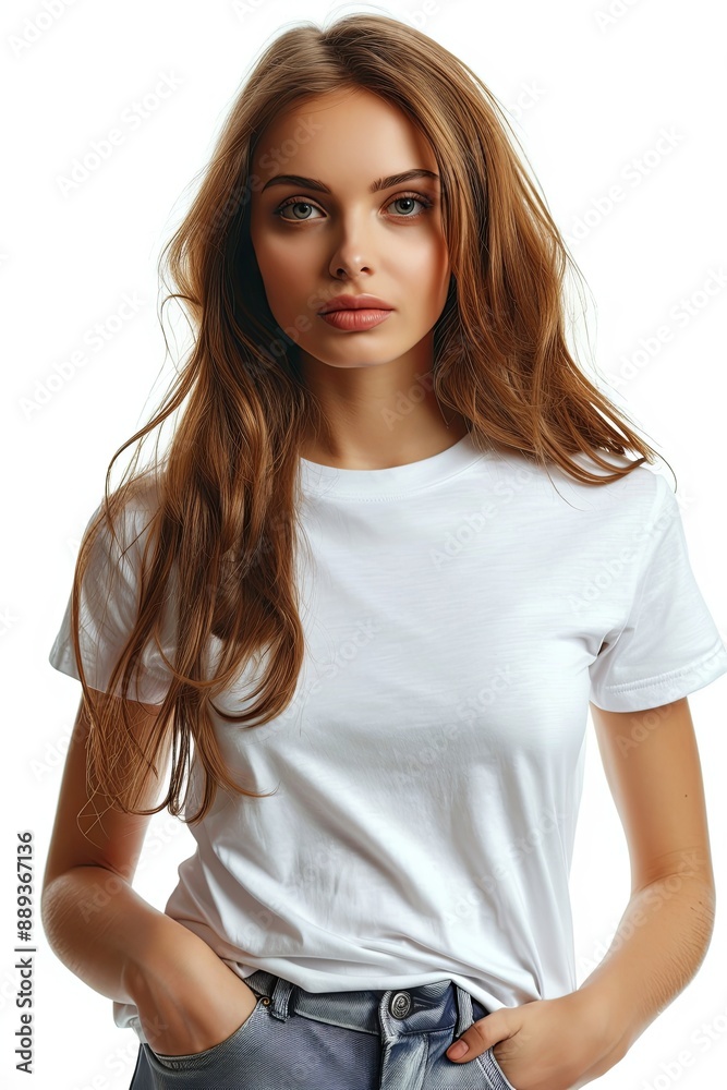 White tshirt mockup on woman model created with Generative AI White tshirt mockup on woman model created with Generative AI