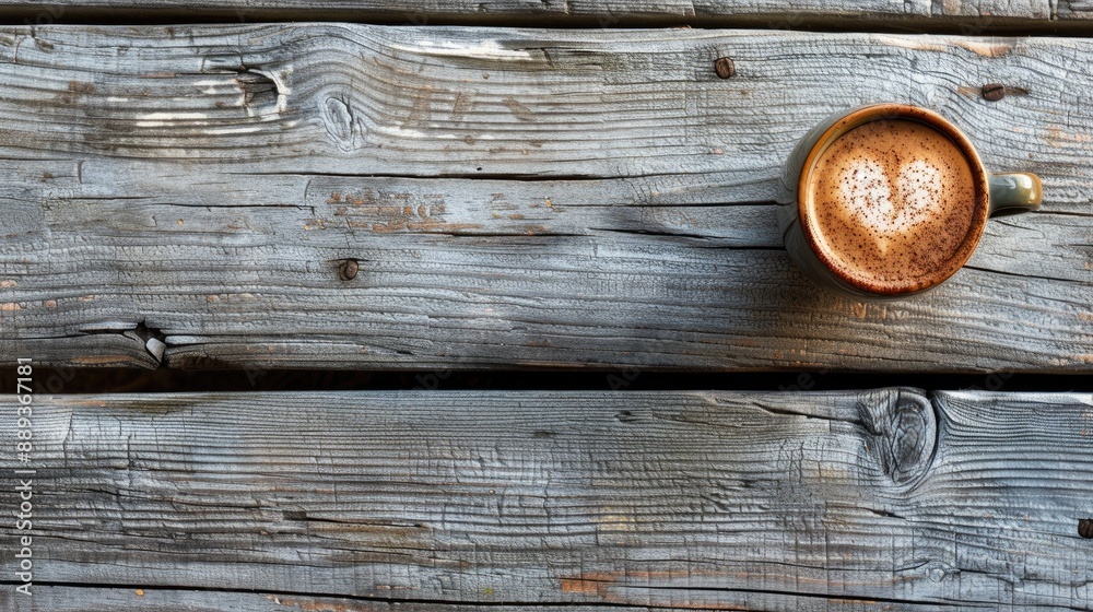 Heart Latte Art coffee on wooden surface Heart Latte Art coffee on wooden surface