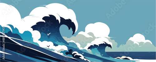Symbolic image of a stormy sea and dark clouds, suggesting imminent danger. , Vector flat minimalistic isolated illustration