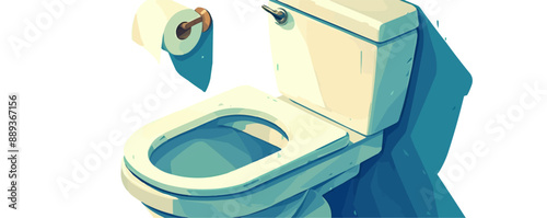 Toilet bowl with toilet paper roll, Vector flat minimalistic isolated illustration