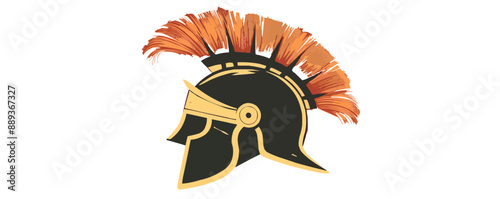 Ancient Roman helmet with plume and visor, Vector flat minimalistic isolated illustration