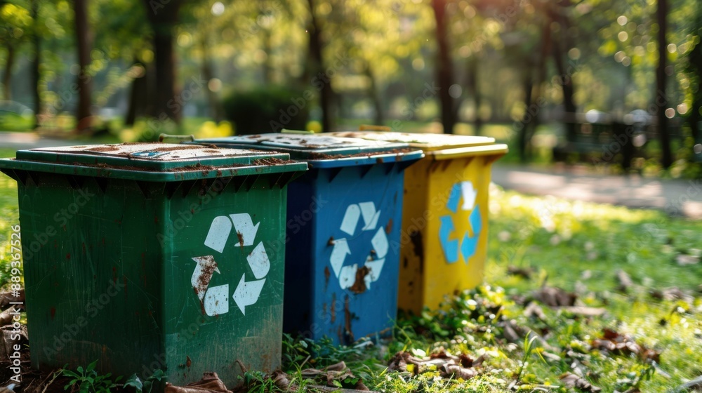 Recycling Simplified: Color-Coded Bins in the Park Recycling Simplified: Color-Coded Bins in the Park
