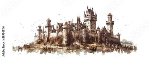 Castle middle ages sketch hand drawn illustration vector