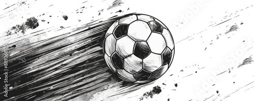 Soccer ball flying sketch hand drawn engraved style . vector simple illustration