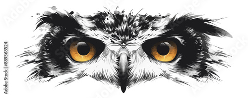 Owl head, black and white vector, silhouette shapes illustration ar 5:3