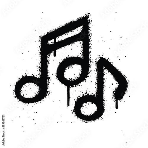 Graffiti spray musical note isolated on white background