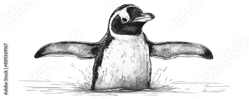 Cute penguin sketch hand drawn in engraving style Vector illustration