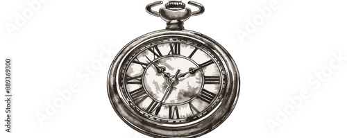 Old clock medallion vintage sketch hand drawn engraving style. vector simple illustration