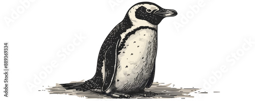 Cute penguin sketch hand drawn in engraving style Vector illustration