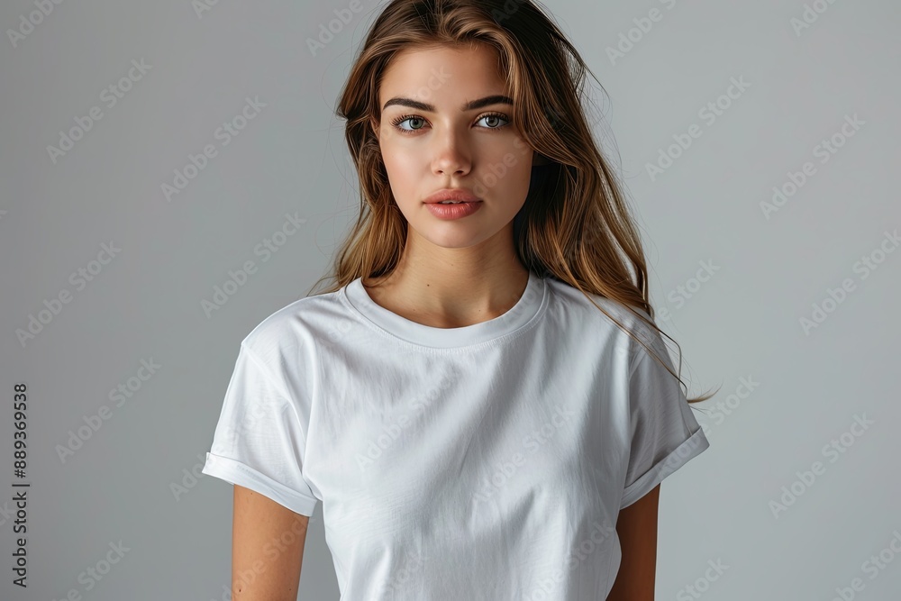 White tshirt mockup on woman model created with Generative AI White tshirt mockup on woman model created with Generative AI