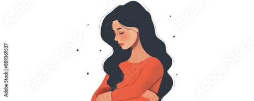A woman with long hair is sitting with her arms crossed. She looks sad and is staring off into the distance