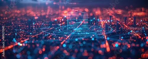 Holographic aerial mapping, futuristic design, modern tech environment