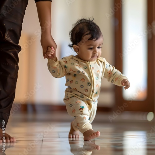 Indian baby walking with support