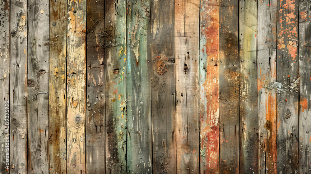 Grunge background of an old, weathered wooden fence with cracks, splinters, and faded paint. Grunge background of an old, weathered wooden fence with cracks, splinters, and faded paint.