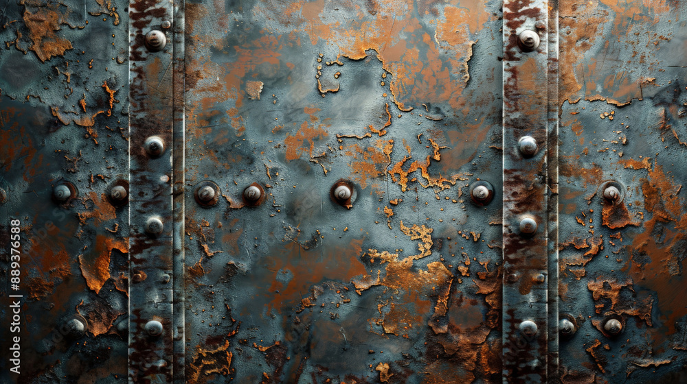 Grunge background showcasing a rusted, corroded metal panel with patches of peeling paint and industrial decay. Grunge background showcasing a rusted, corroded metal panel with patches of peeling paint and industrial decay.