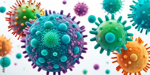 different types of viruses close up on a white background