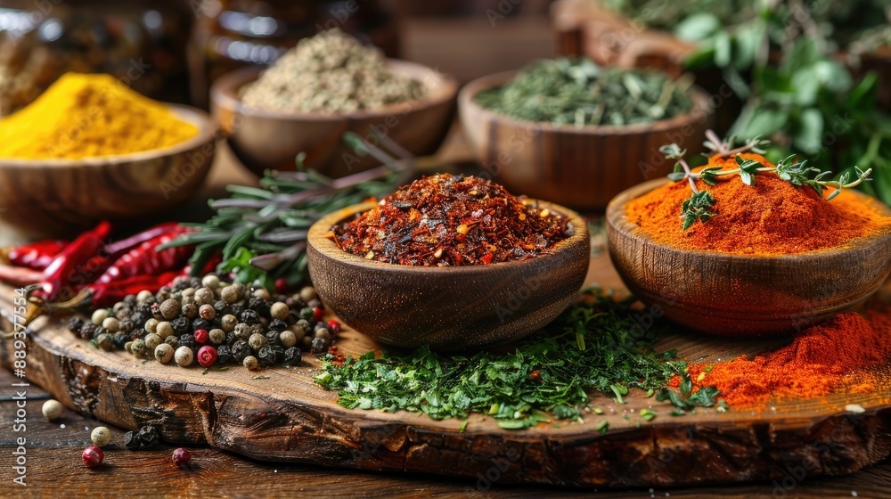 Fototapeta premium Composition with different spices and herbs