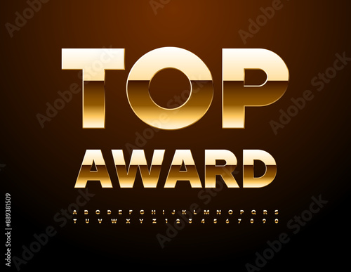 Vector luxury logo Top Award. Chic Golden Font. Luxury Alphabet Letters, Numbers and Symbols.