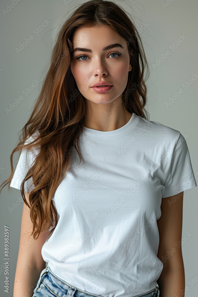Obraz premium White tshirt mockup on woman model created with Generative AI