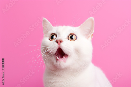 a white cat with its mouth open
