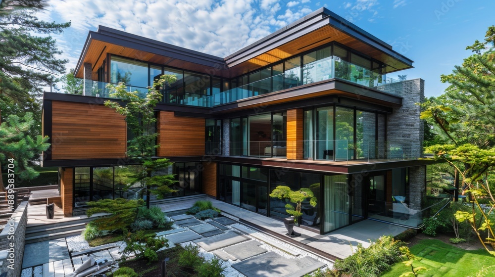 custom made wallpaper toronto digitalAn epitome of modern luxury and geometric design, this house showcases a harmony of wood and glass materials