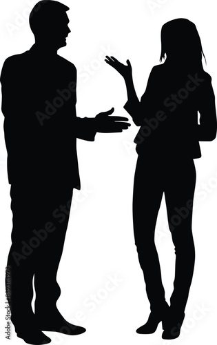 Two people talking full body silhouette illustration