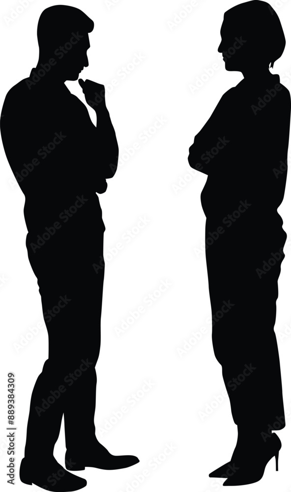 Two people talking full body silhouette illustration Two people talking full body silhouette illustration