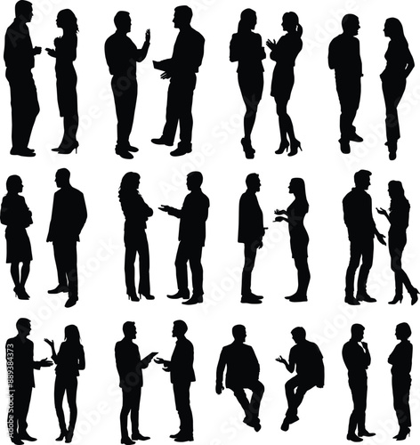 Set of two people talking full body silhouette illustration