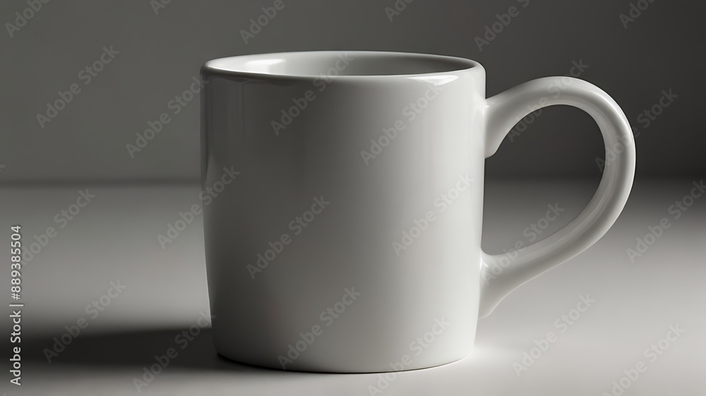 Fototapeta premium A white ceramic coffee mug on a plain white background, with a subtle shadow to add depth