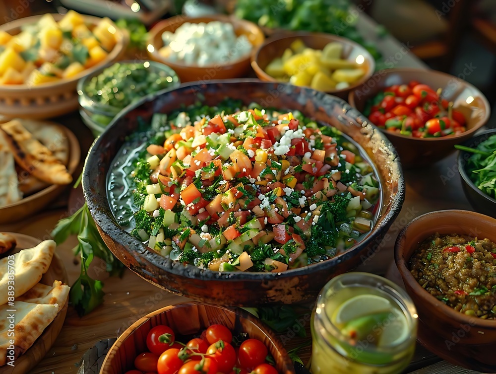 Delicious Middle Eastern Salad with Tomatoes, Cucumbers, and Parsley - A Realistic Food Image Delicious Middle Eastern Salad with Tomatoes, Cucumbers, and Parsley - A Realistic Food Image