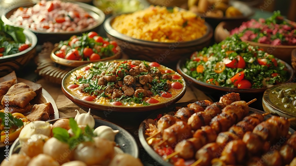 Delicious Food Spread on Wooden Table - Photo Delicious Food Spread on Wooden Table - Photo