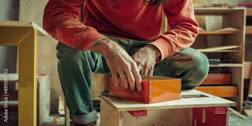 Close-up of hands assembling furniture, following detailed instructions with precision