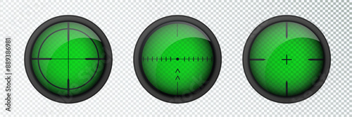 Realistic sniper sight thermal imager. Sniper scope with measurement thermal imager marks template. Sniper scope crosshairs view. Realistic vector optical sight.