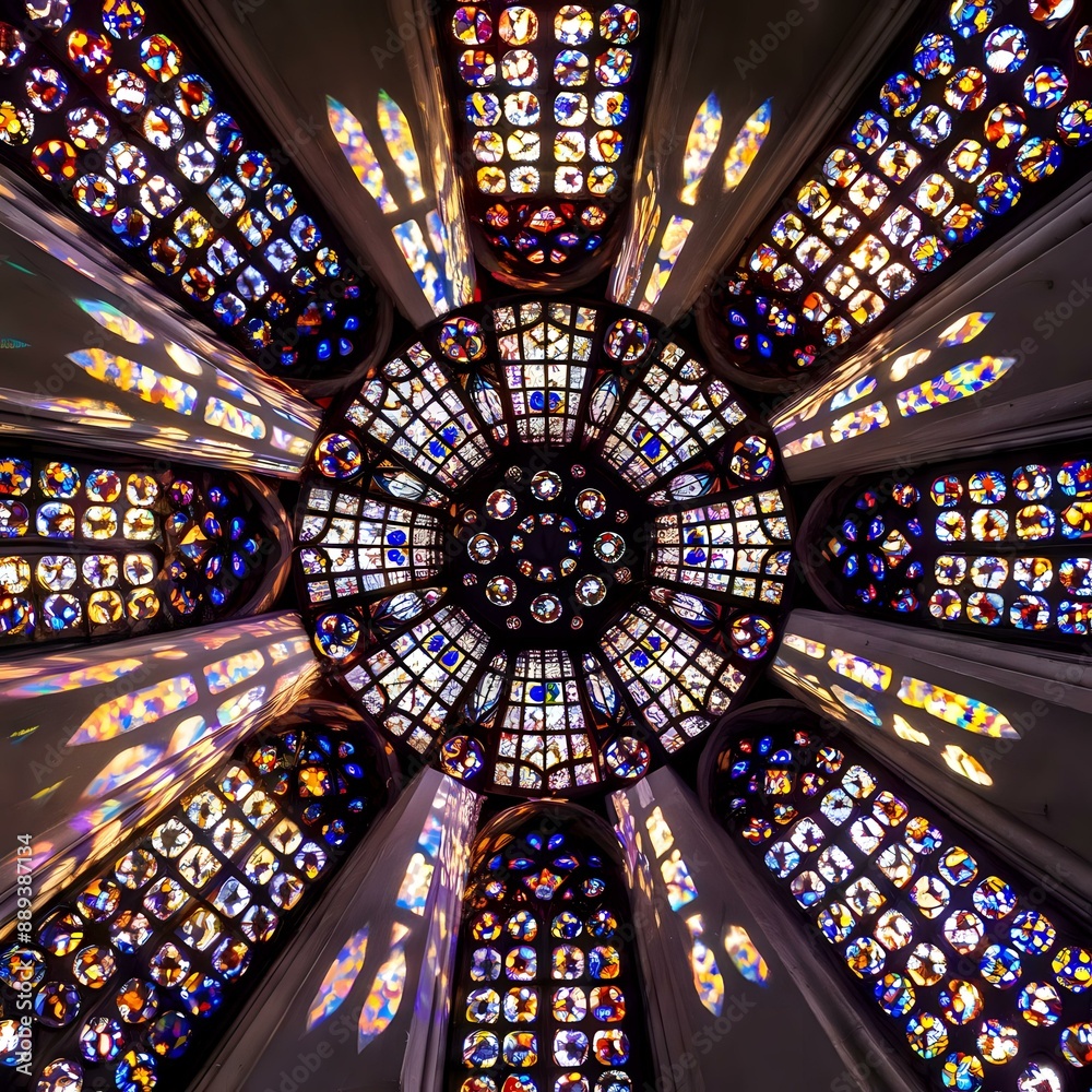 Obraz premium Radiant Spectrum: A Glimpse of the Stained Glass Rose Window