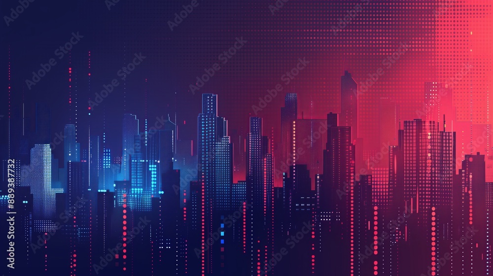Blue and red digital background with gradient dots in dark blue, white and light gray. Blue and red digital background with gradient dots in dark blue, white and light gray.