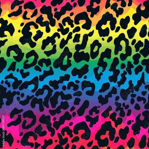 Colorful repeating pattern of leopard spots with rainbow gradient background