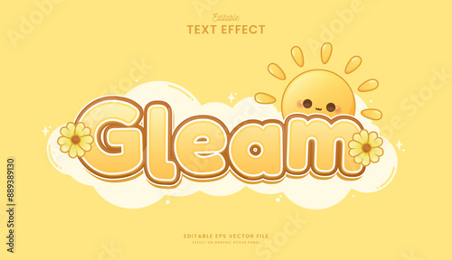 decorative editable cute sun gleam text effect vector design