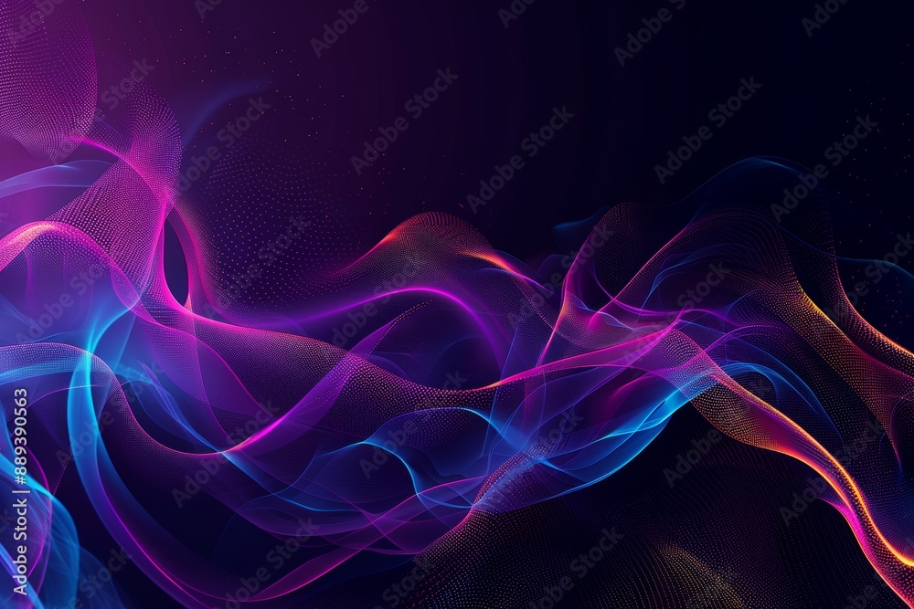 This digital generative AI wallpaper features blurry glowing waves and neon lines. Concept of spiritual energy. This digital generative AI wallpaper features blurry glowing waves and neon lines. Concept of spiritual energy.