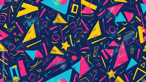 Vibrant Geometric Abstract Art with Retro and Futuristic Shapes