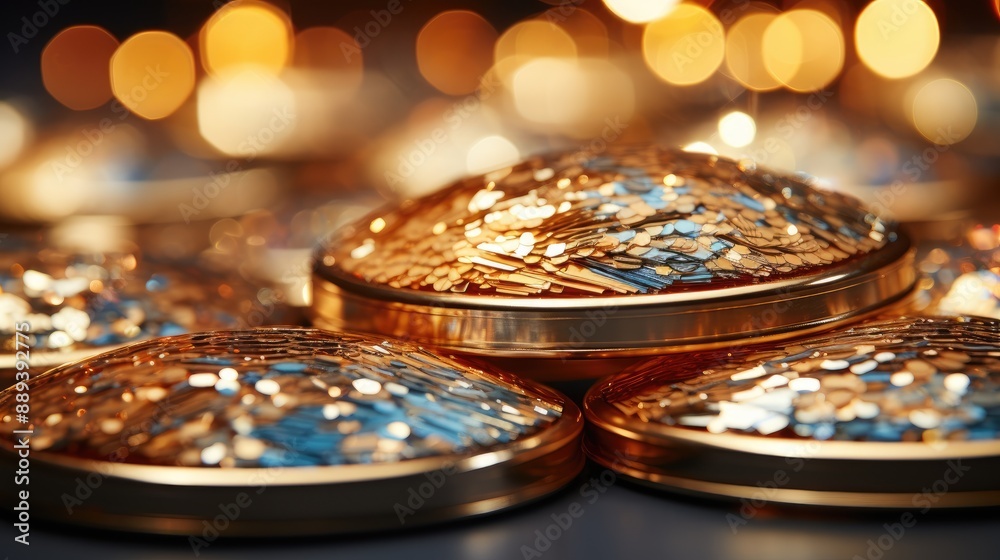 Shimmering Sequin and Bead Mosaic in Bokeh Background Shimmering Sequin and Bead Mosaic in Bokeh Background