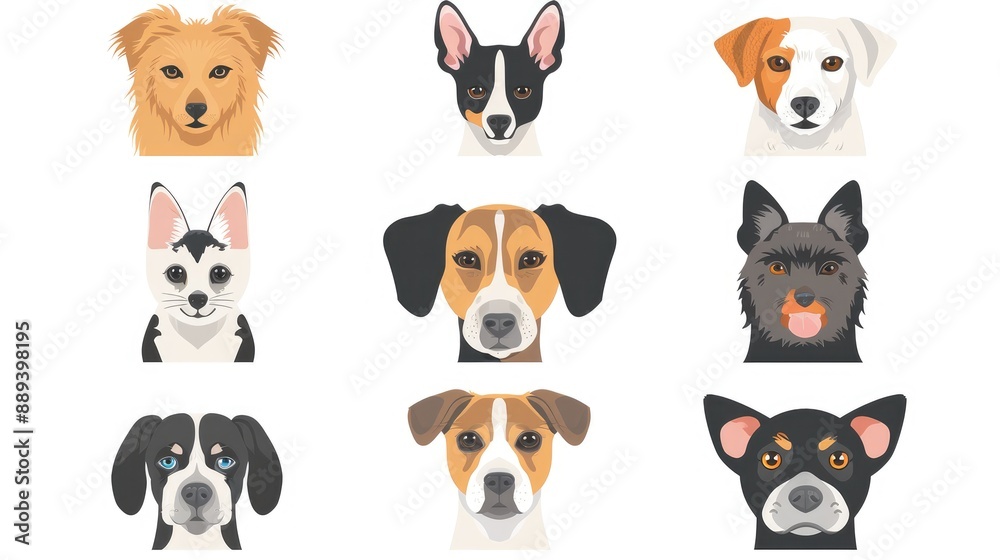Obraz premium Symmetrical arrangement of 9 sleek pet icons on a white background