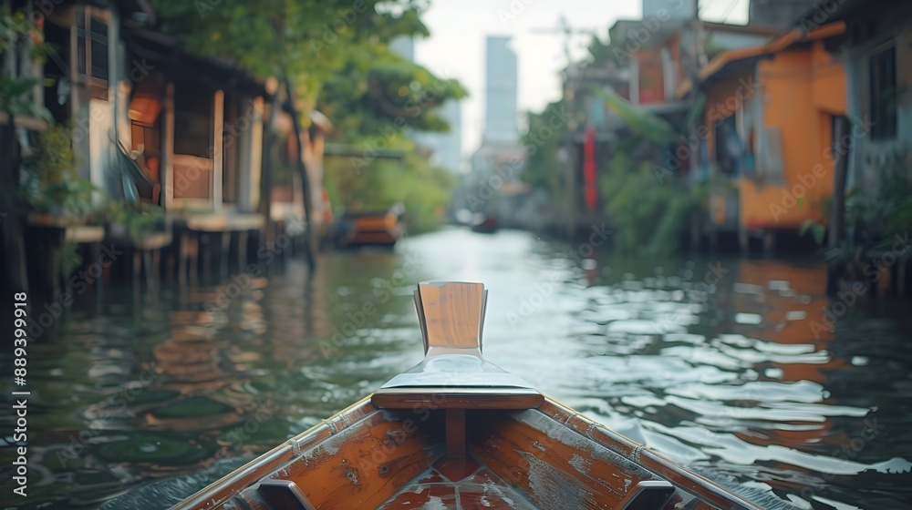 Obraz premium Serene Boat Ride Through Bangkok's Tranquil Waterways