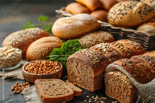 Scrumptious and wholesome multigrain bread varieties on a table photo