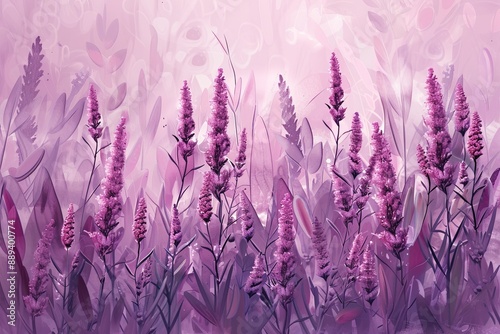 Dusty pink background with lavender flowers on vintage floral wallpaper