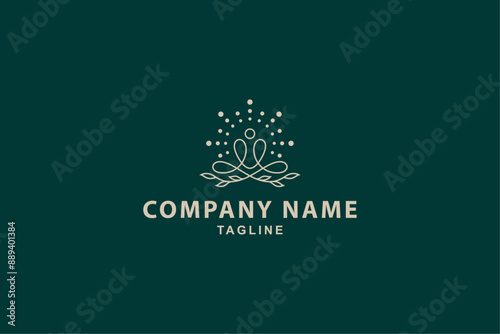 yoga person logo with meditation position in line art design style