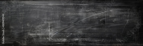 This blank wide screen background texture resembles a real chalkboard in college. This panoramic wallpaper for black friday is made up of white text drawn in chalk on an empty wall.